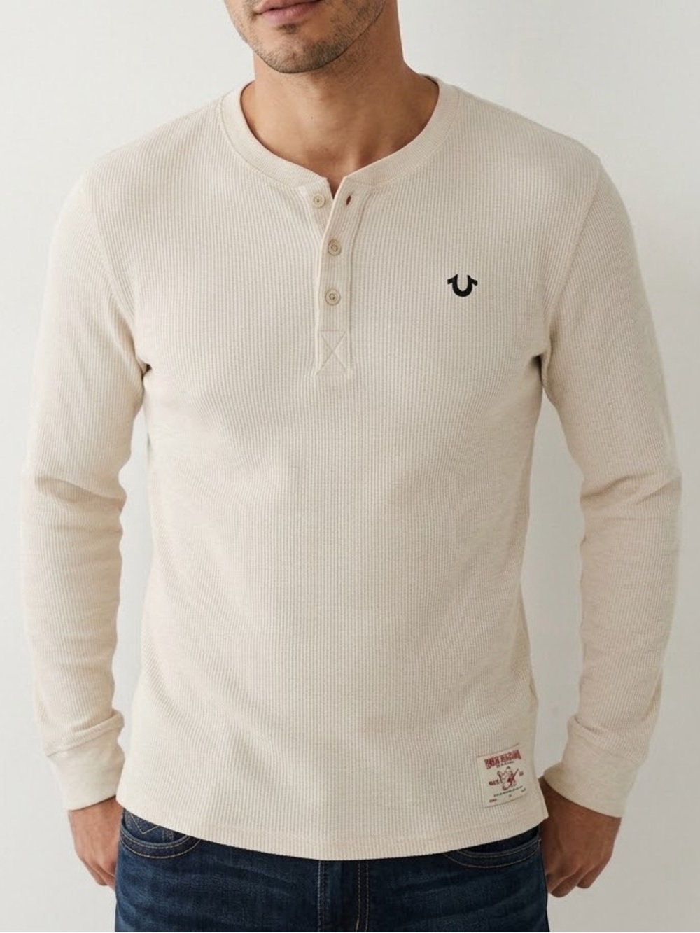 True Religion Cream Long-Sleeve Henley Waffle Knit
